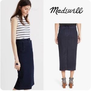 New MADEWELL Denim Lace Up Midi Skirt Straight Pencil Jean Dark Blue Wash Sailor